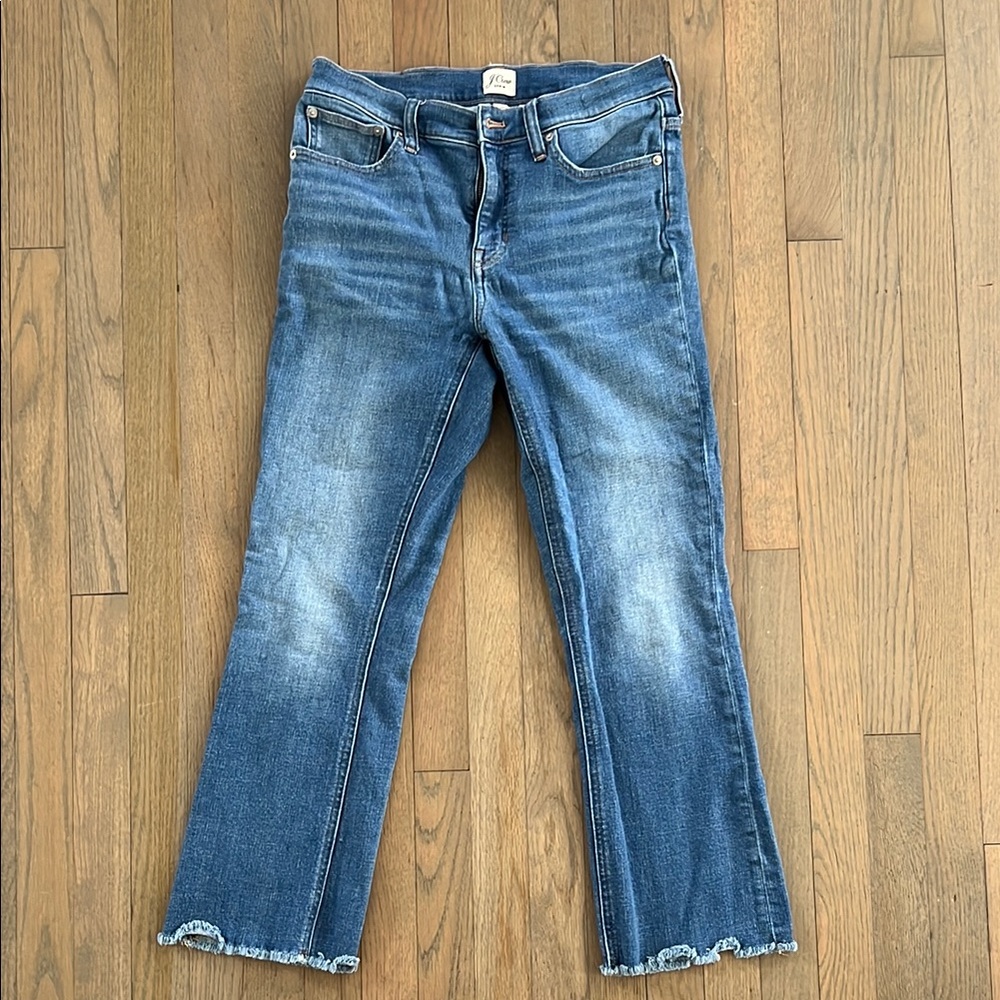 J Crew Demi Boot Kick Crop Raw Hem Jeans